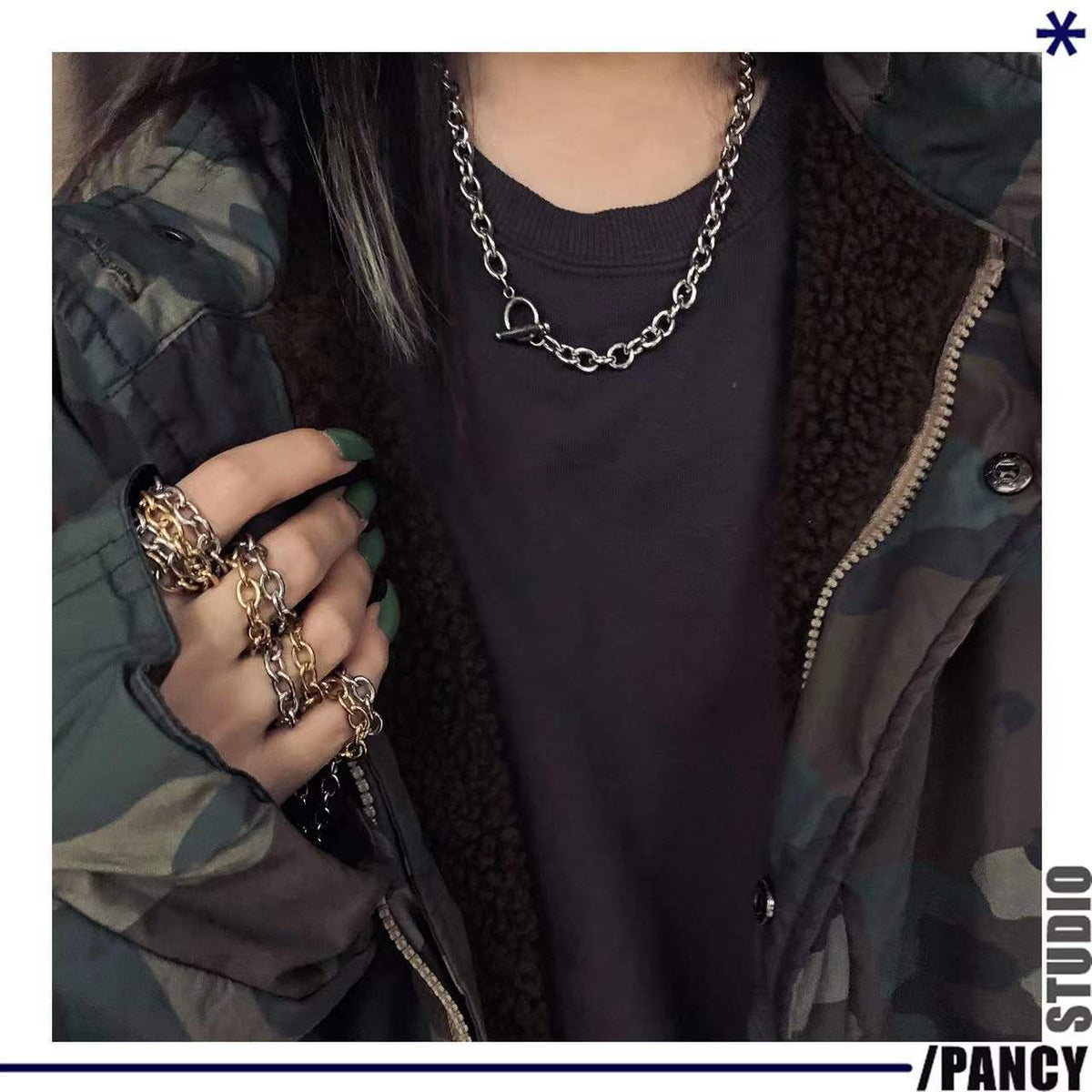 Women's & Men's Style Personalized Hip Hop Punk Street Thick Chain Hollow Buckle Necklaces