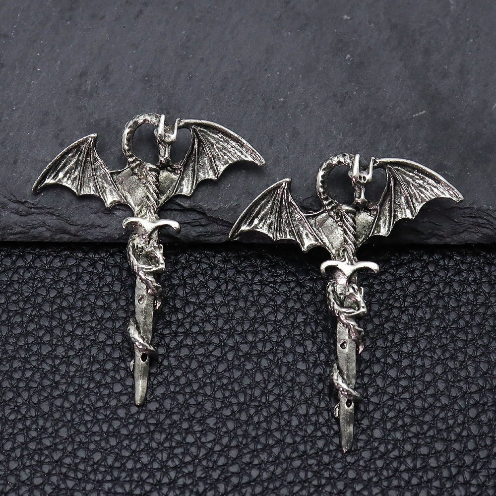 Retro Distressed Dragon Sword Personality Cross Alloy Pendants