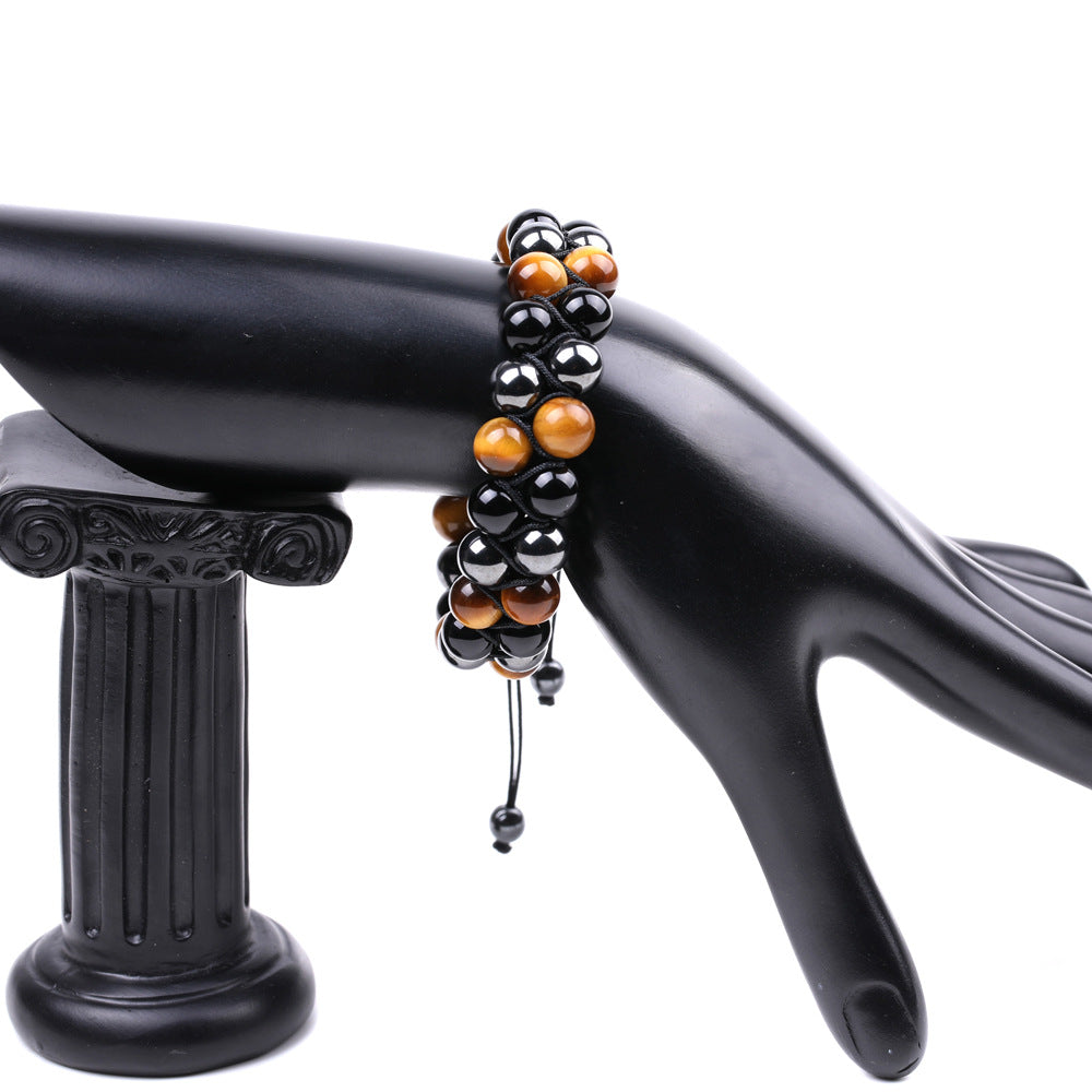 Men's Natural Tigereye Woven Black Magnet Yoga Bracelets