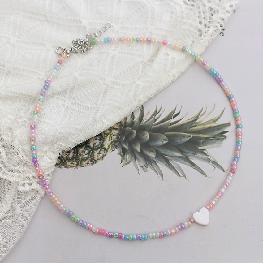 Heart Beads Stringed Color Clavicle Chain Necklace