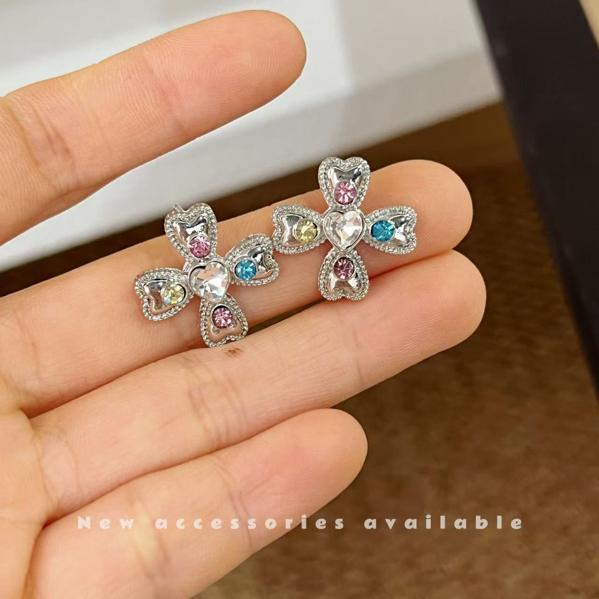 Korean Style Sweet Cool Colorful Crystals Cross Pendants