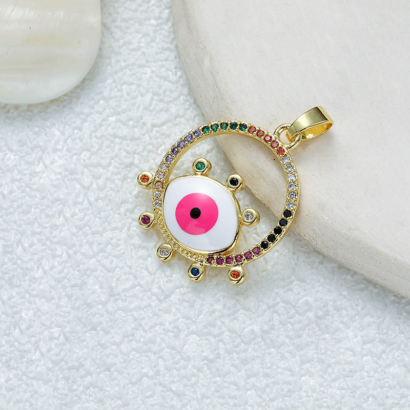 Women's Gold Eye Style Single Inlaid Color Zircon Trendy Dripping Palm Pendants
