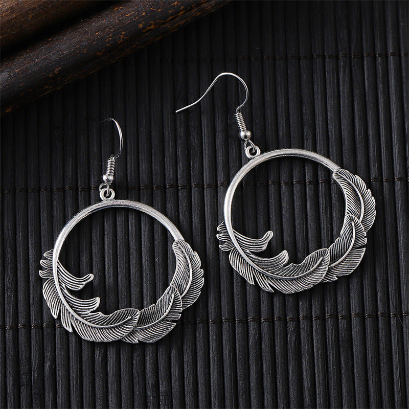 Women's Fashion Retro Round Feather Special Simple Earrings