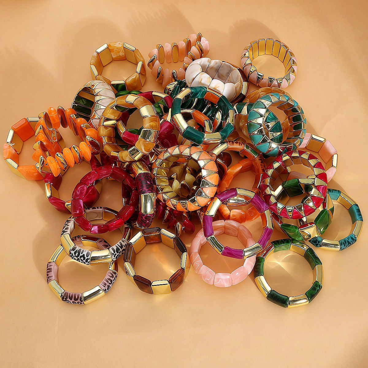 Fashion Acrylic Beaded Colorful Geometric Stitching Design Bracelets