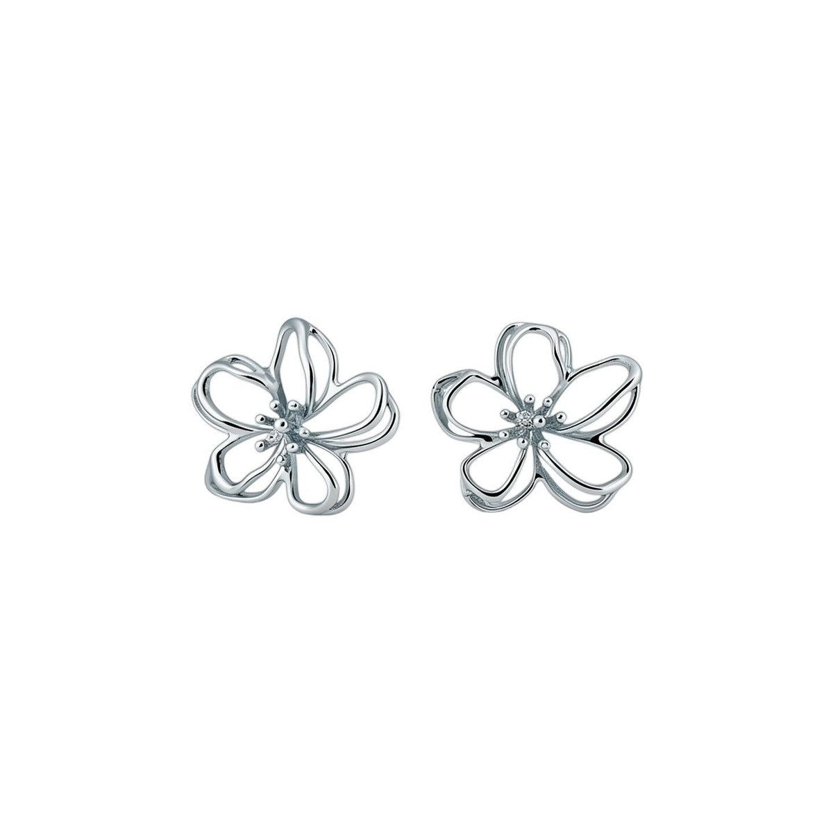 Pink Five Petal Flower Female Sier Needle Small Fresh Sweet Rings