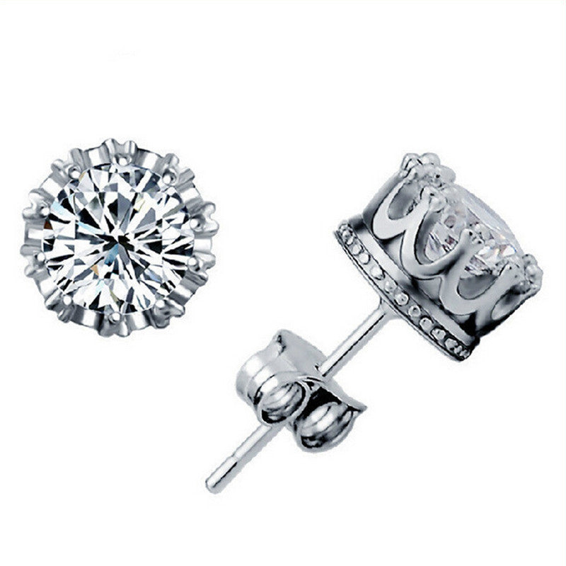 Fashion Trend Inlaid Zircon Crown Simple Stud Earrings