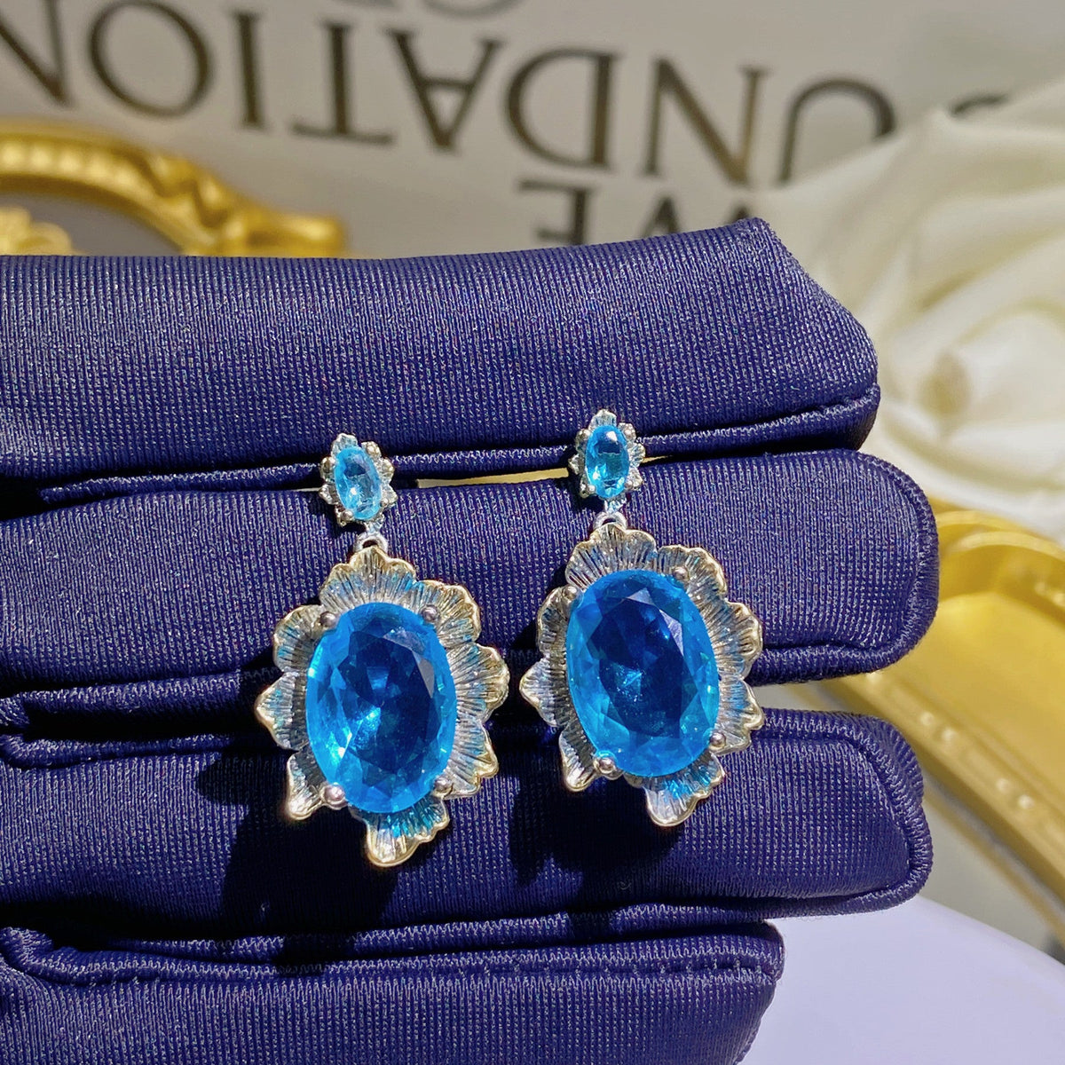 Women's Italian Craft Vintage Lace Blue Diamond Simulation Aquamarine Rings