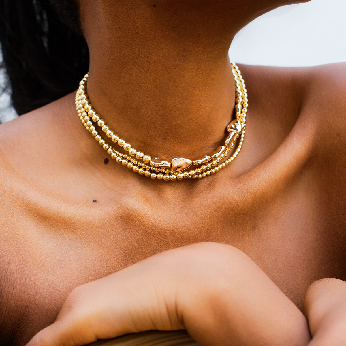 Woven Baroque Niche Round Beads Chain Necklaces
