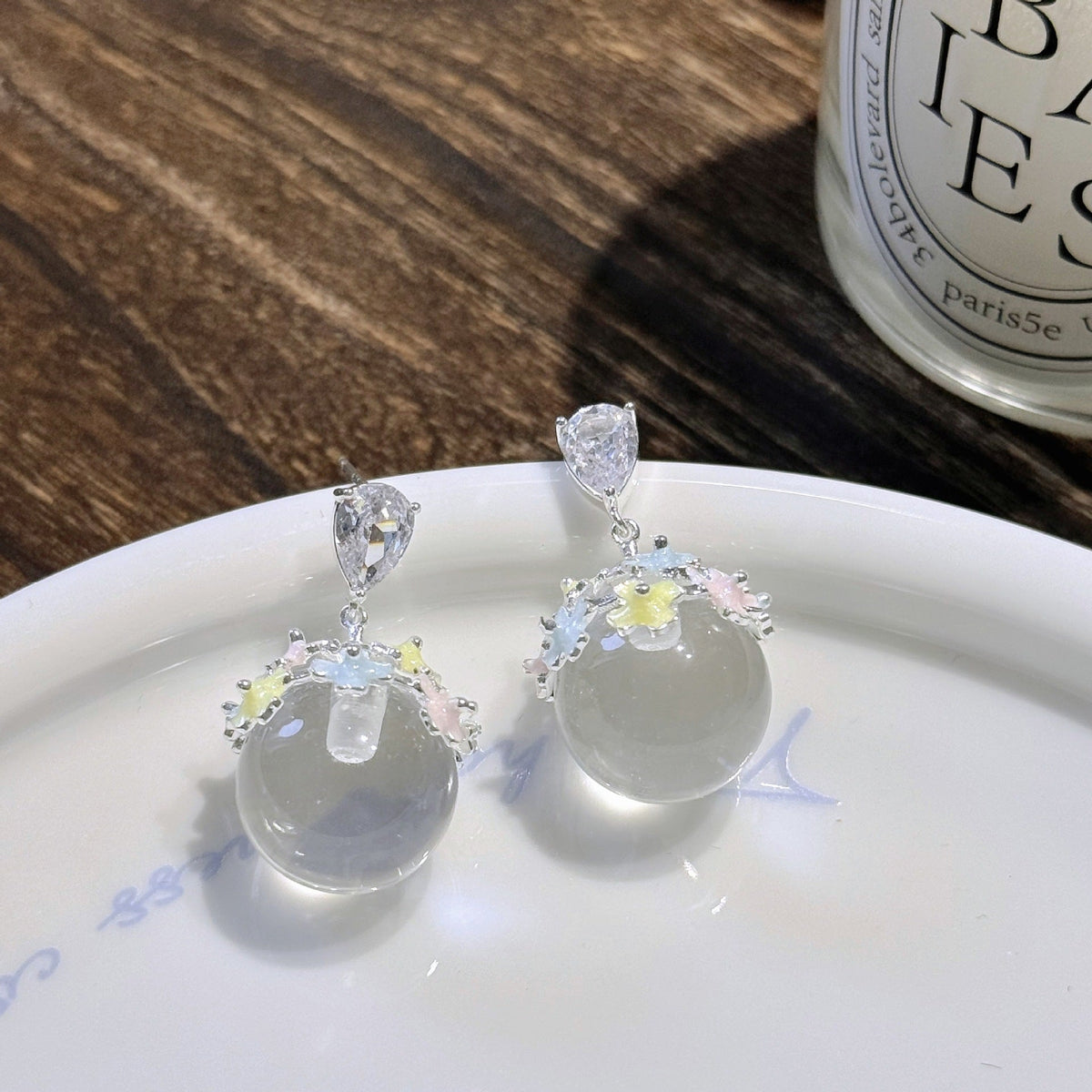 Dews Sweet Wind Flashing Ice Through Ball Bead Graceful Fashionable Stud Earrings