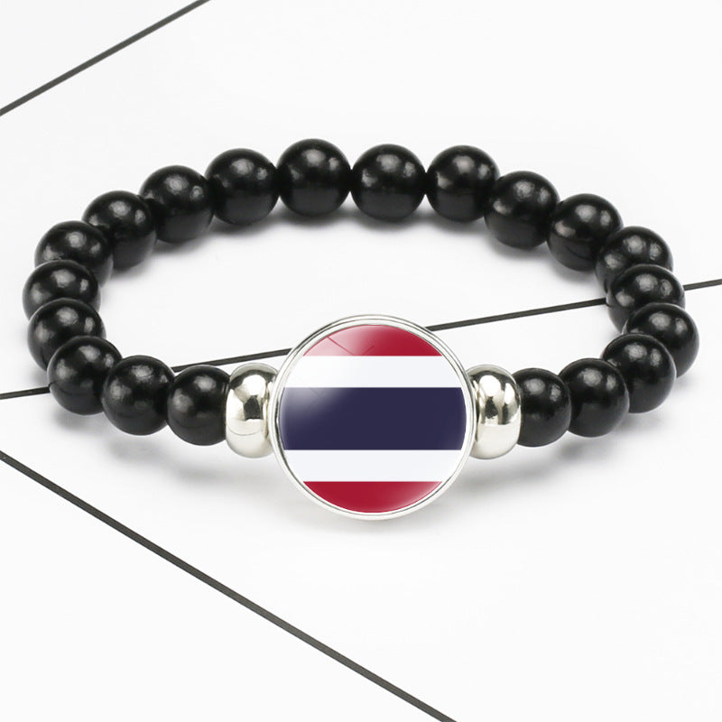 Flag Pattern Time Stone Black Elastic String Beads Bracelets
