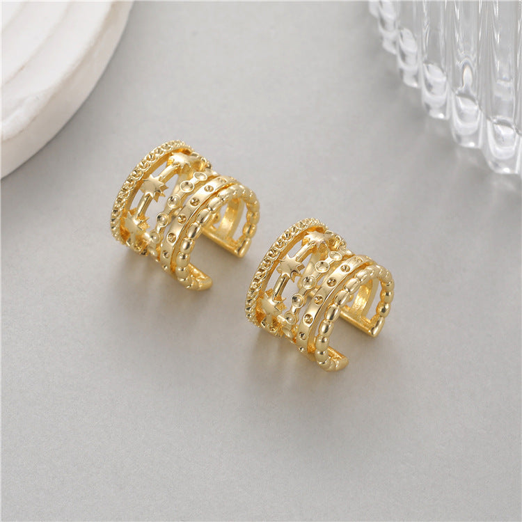 Out Ear Clip Gold Micro Inlaid Zircon Light Stud Earrings
