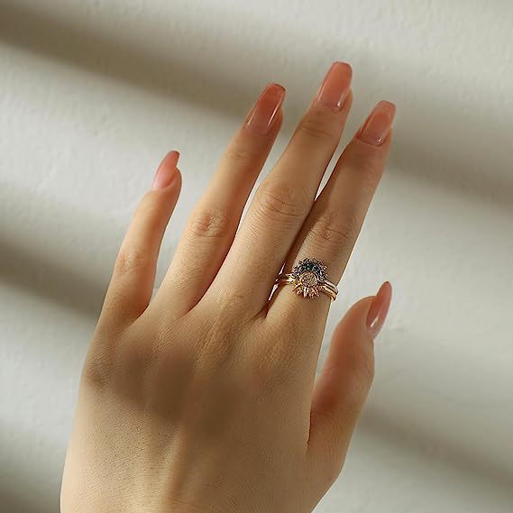 Simple Shiny Sun Moon Blue Diamond Rings