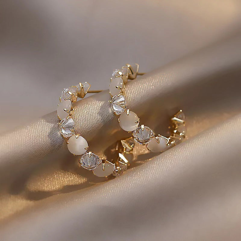 Needle Vintage Shaped Ear Opal Geometric Graceful Stud Earrings
