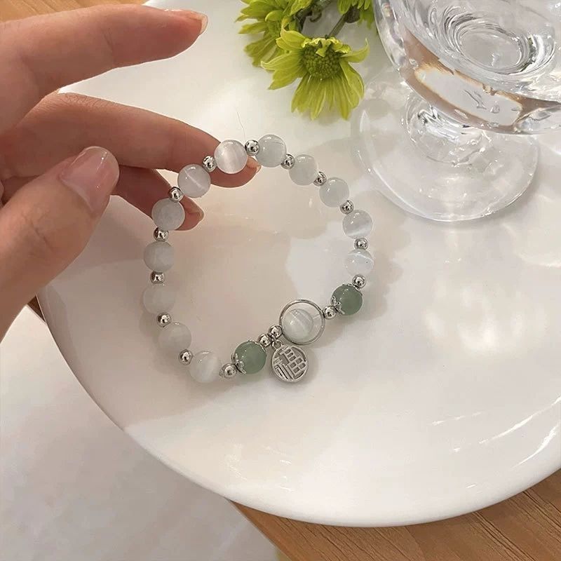 Fu Character Imitation White Opal Vintage Gray Bracelet