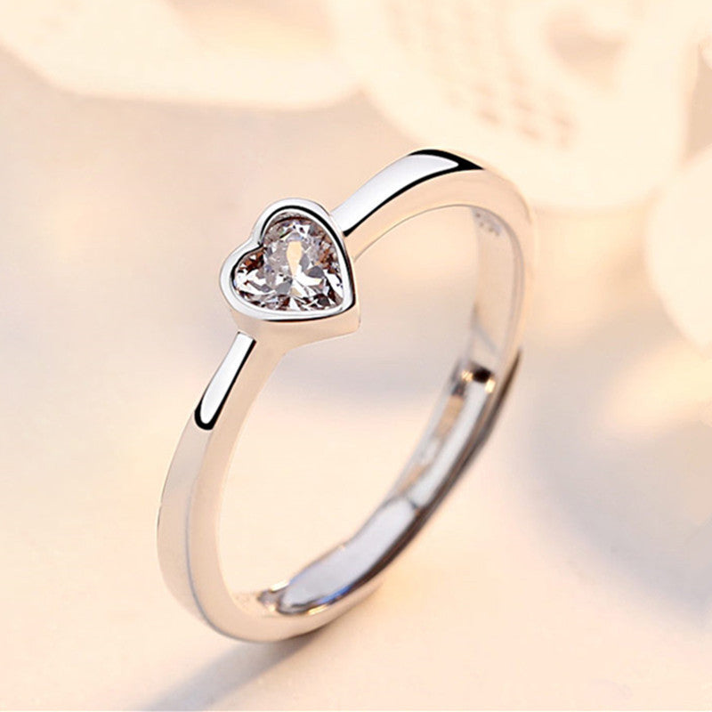 Women's & Men's Couple Hollow Heart Shape Diamond Long-distance Love Gift Ring