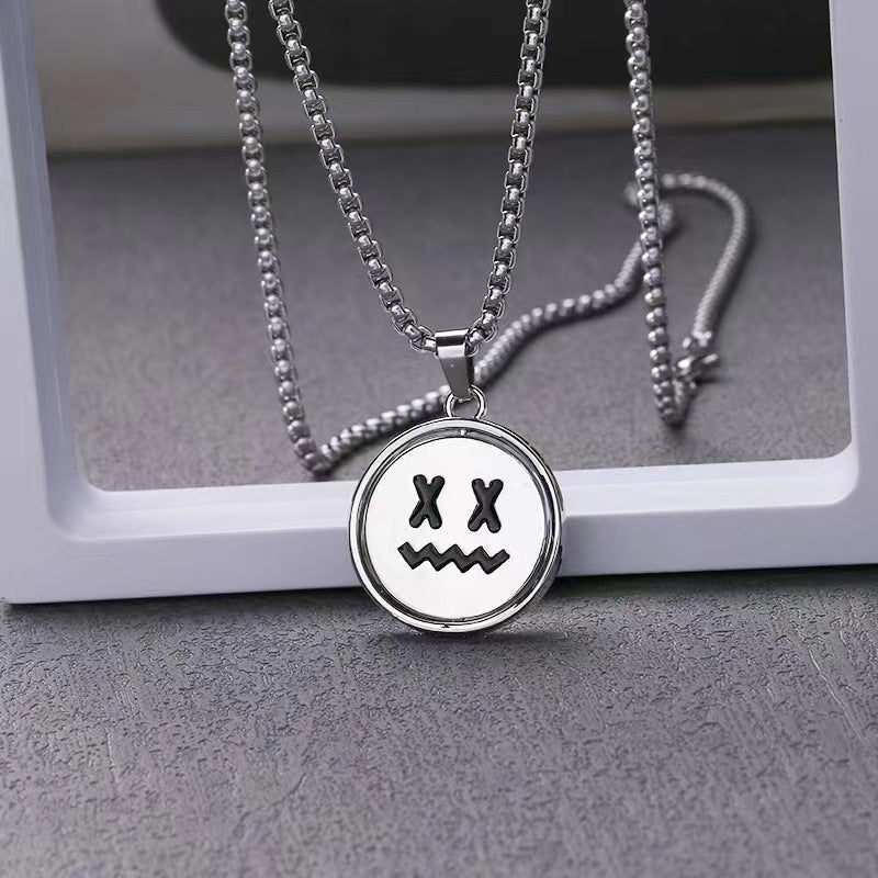 Women's & Men's Alloy Rotating Smiley Titanium Steel For Sweater Chain Long Hip Necklace