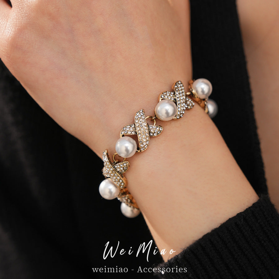 Diamond Round Pearl Light Luxury Minority Clavicle Chain Jewelry Set