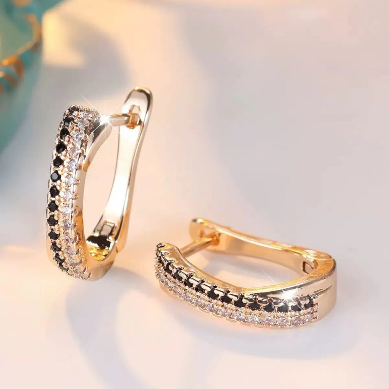 Women's Copper Black White Zircon Double Row Ear Clip Light Luxury Earrings