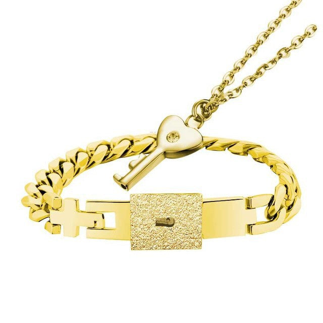 Women's & Men's Valentine's Day Gift Titanium Steel Couple Lock Heart Key Bracelet