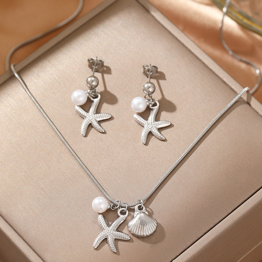 Women's Stainless Steel Starfish Shell Suit Fashionable Jewelry Set