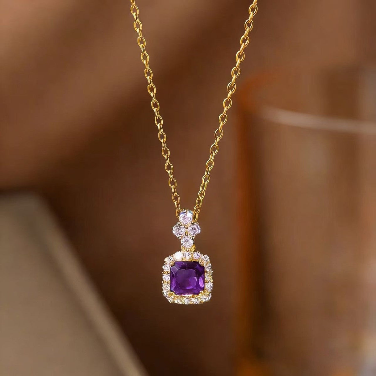 Steel Female Micro Inlaid Pink Diamond Necklace