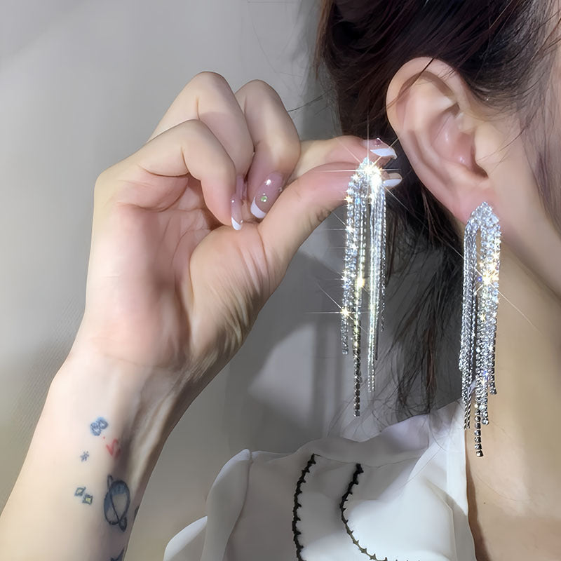 Tassel High-grade Sier Needle Metal Light Luxury Pearl Rings