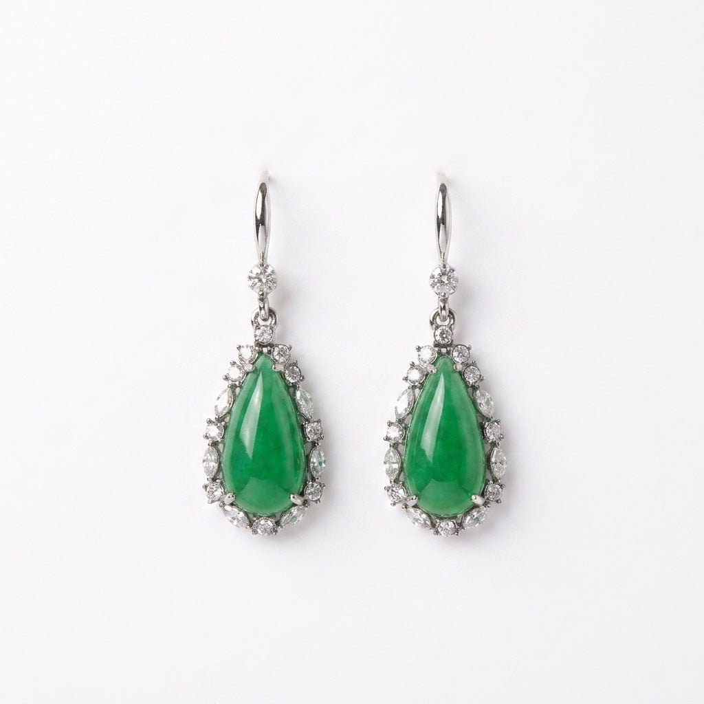 Royal Style Water Drop Emerald Dress With Light Jewelry Set