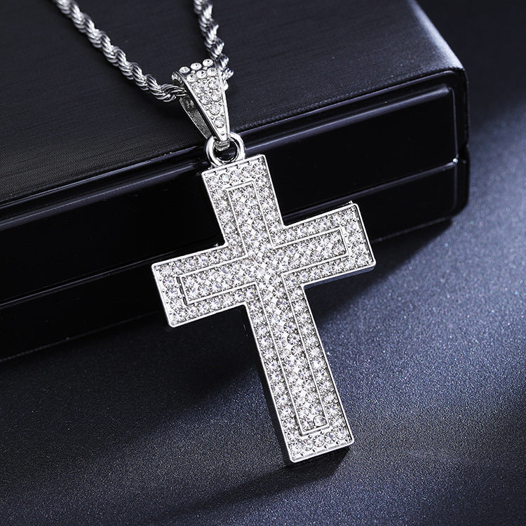 Men's Diamond Cross Hip Hop Personality Clavicle Necklace