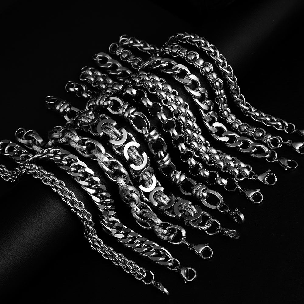 Men's Hipster Domineering Punk Hip Hop Titanium Steel Raw Retro Stainless Bracelet