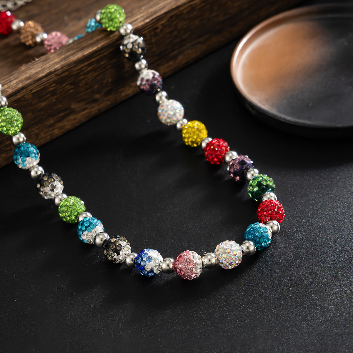 Men's Color Rhinestone Ball Trendy Hip Hop Niche Necklace