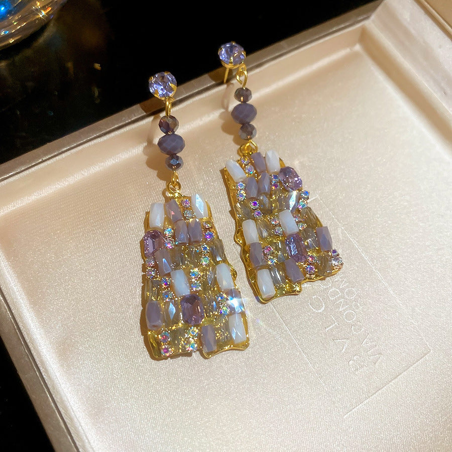 French Royal Style Zircon Geometric Flower Light Luxury High-grade Earrings
