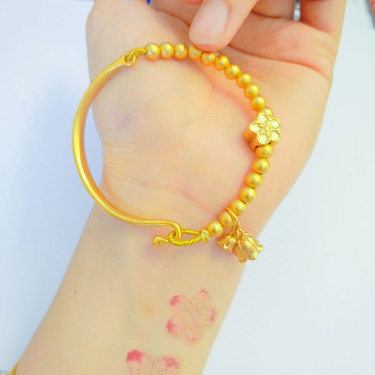 Women's Vietnam Placer Gold Lily Half Bell Pearl Peach Blossom Gifts Bracelet