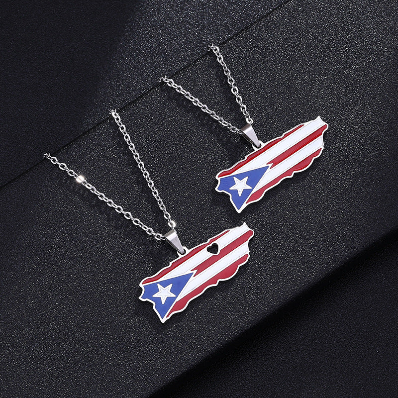 Women's & Men's Stainless Steel Drop Oil Puerto Rico Necklaces