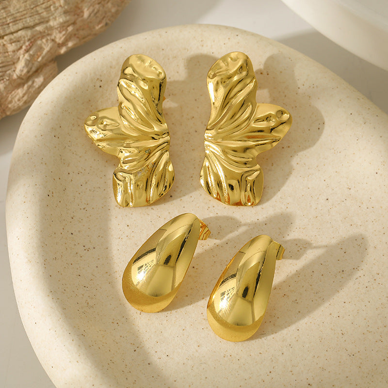 Women's Glossy Surface Water Drop Simple Commute High-grade Stainless Earrings