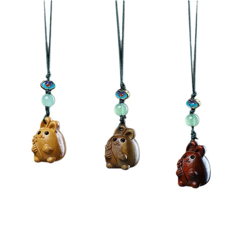 Green Sandalwood Carving Cute Animal Creative Bag Car Key Mobile Pendant