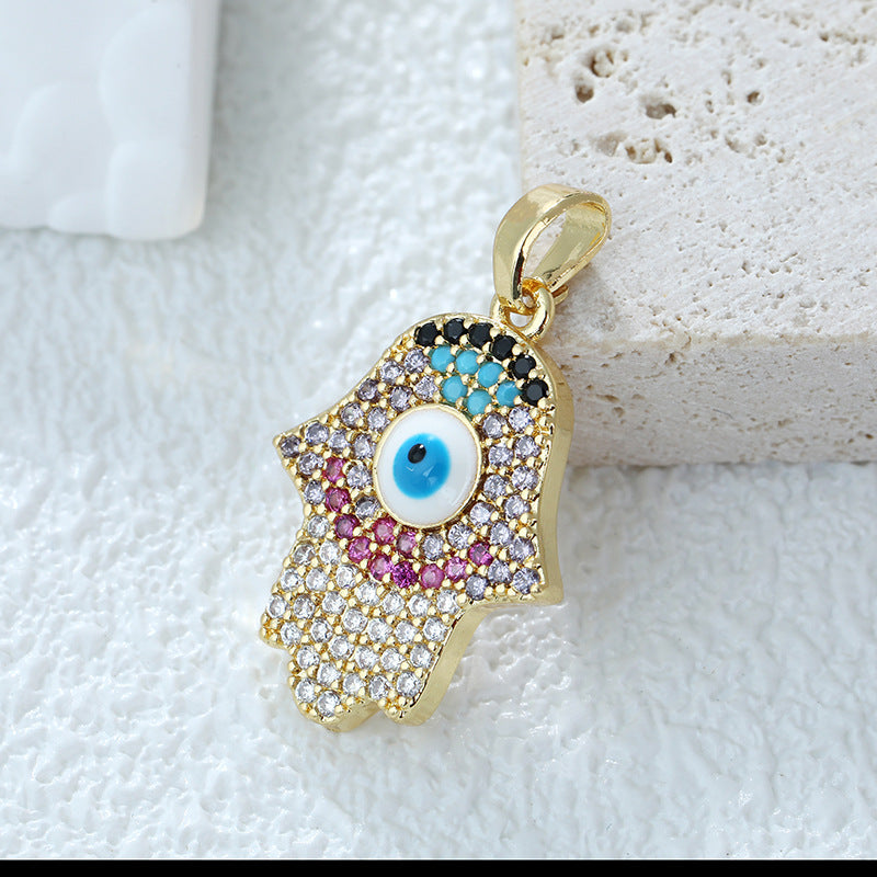 Women's Gold Eye Style Single Inlaid Color Zircon Trendy Dripping Palm Pendants