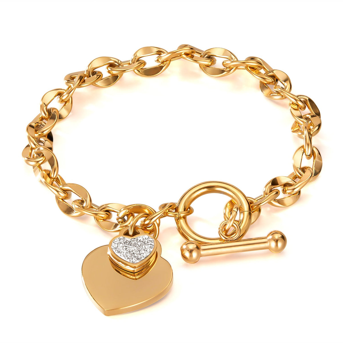 Simple Light Extravagant Love Heart Titanium Steel Female Bracelet