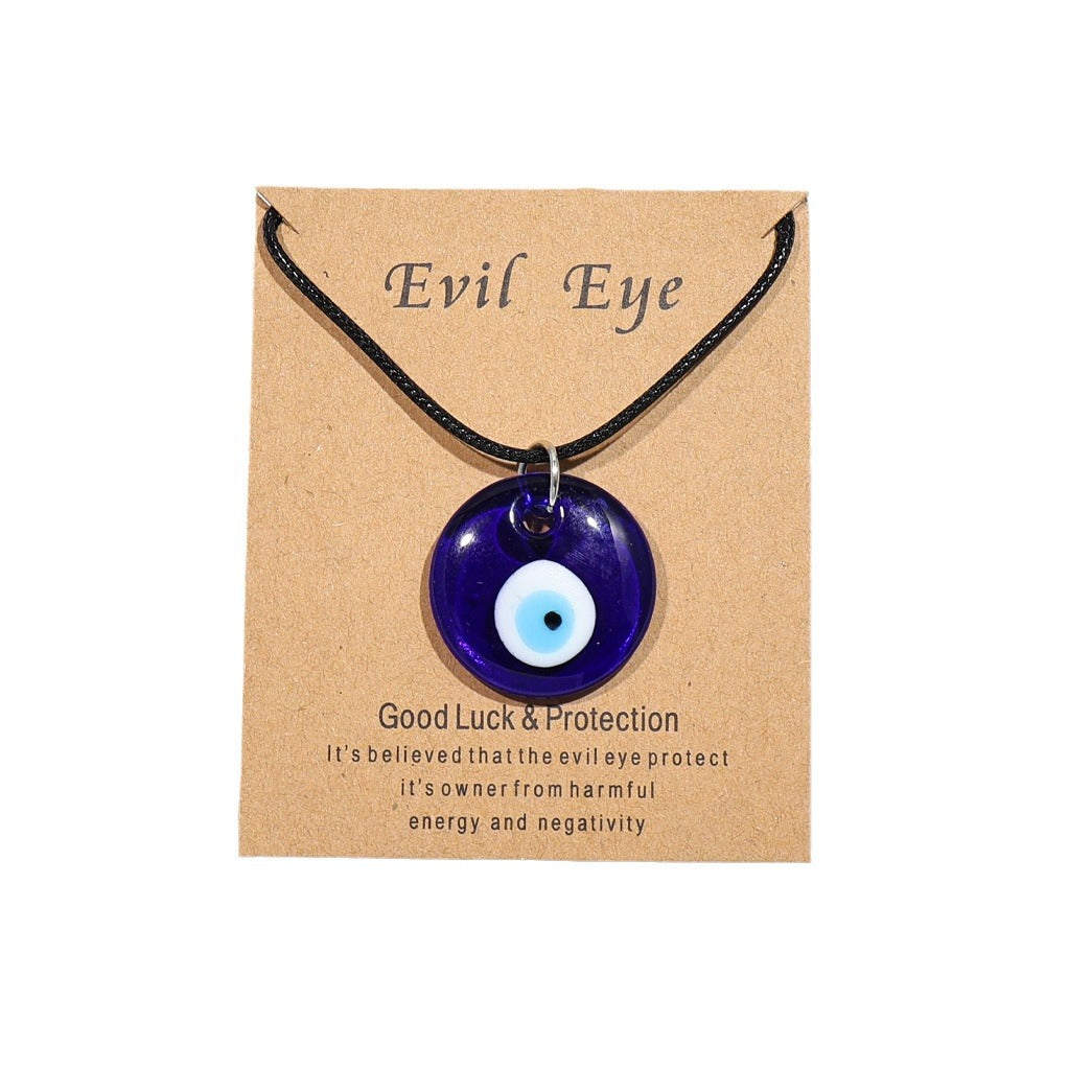 Vintage Blue Glass Devil's Eye Round Necklaces