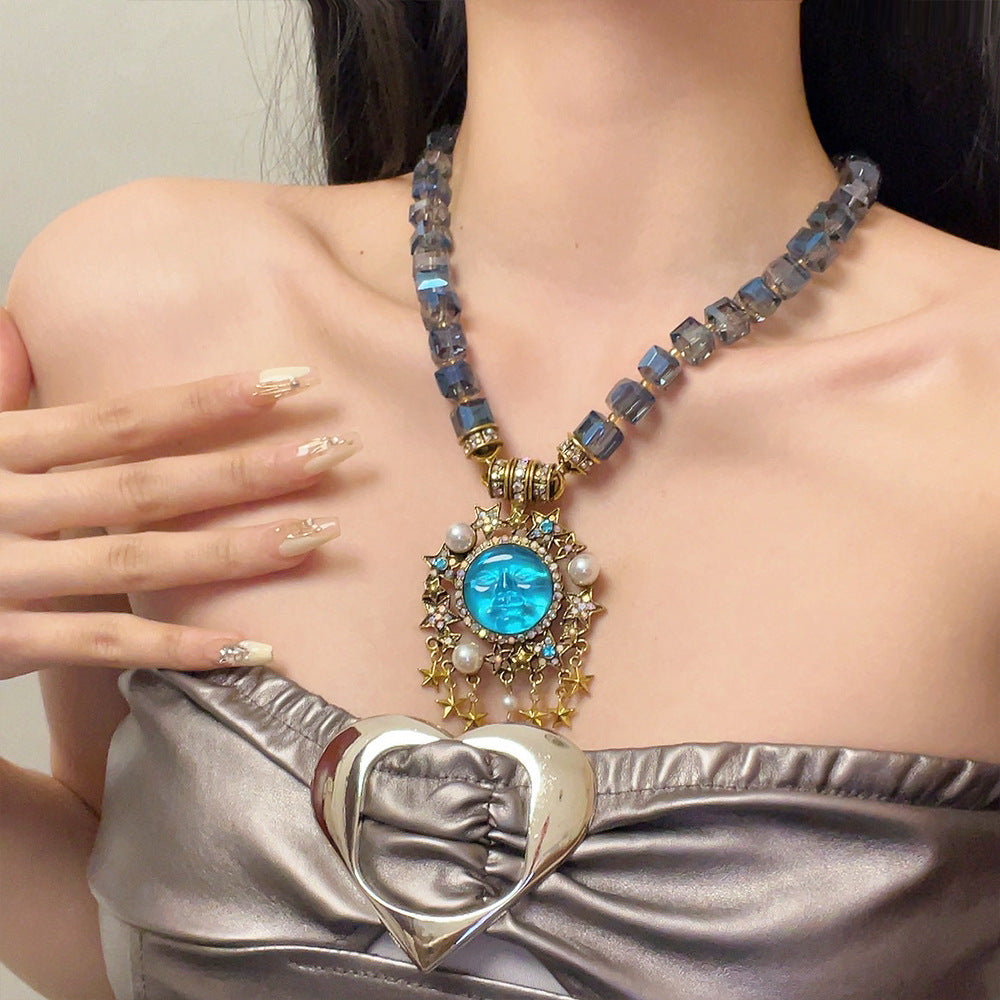 Women's Moen Face Moon Beaded For Niche Personality Design Necklaces
