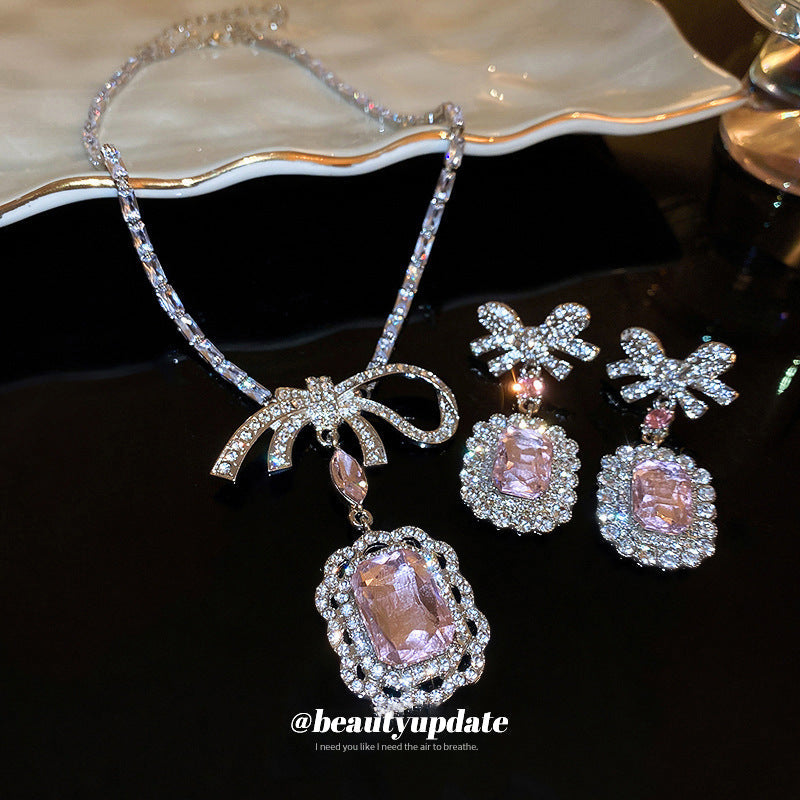 Diamond Rhinestone Zircon Square Bow Suite Earrings