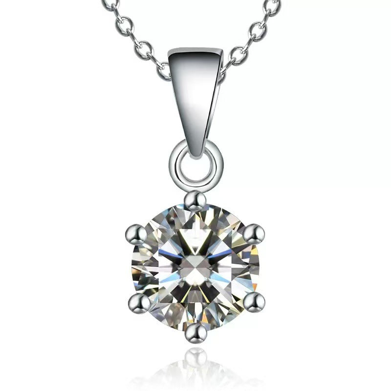 Sterling Sier Classic White Inlaid Zircon Moissanite Single Necklaces