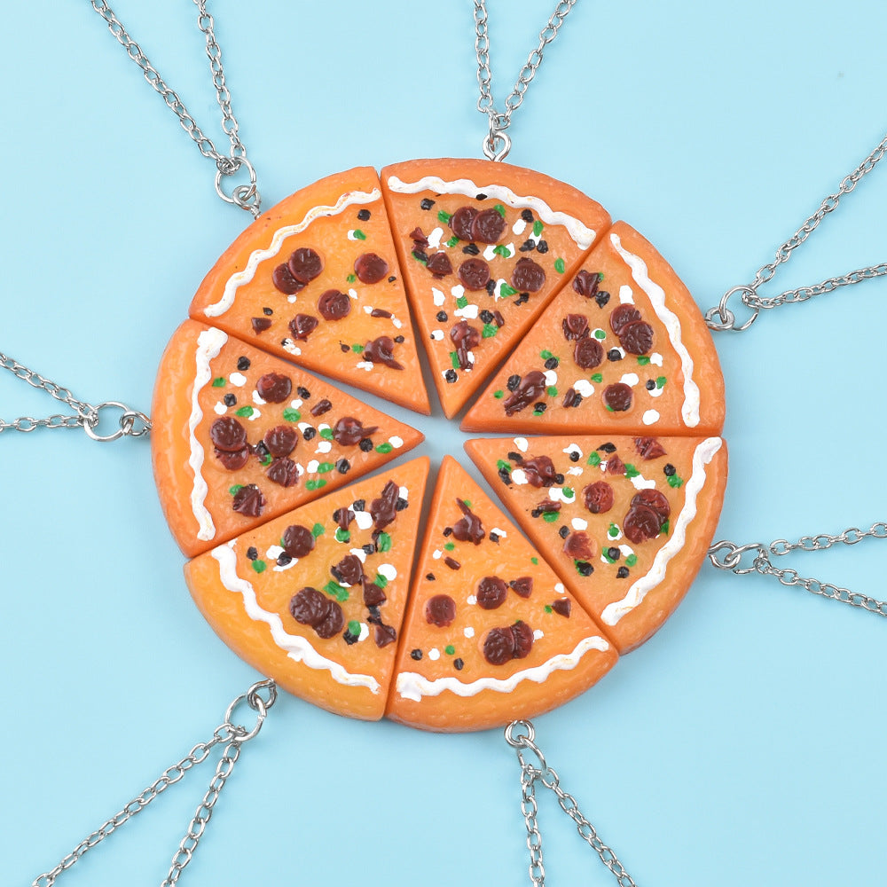 Round Stitching Pizza Good Friend Girlfriends Necklace