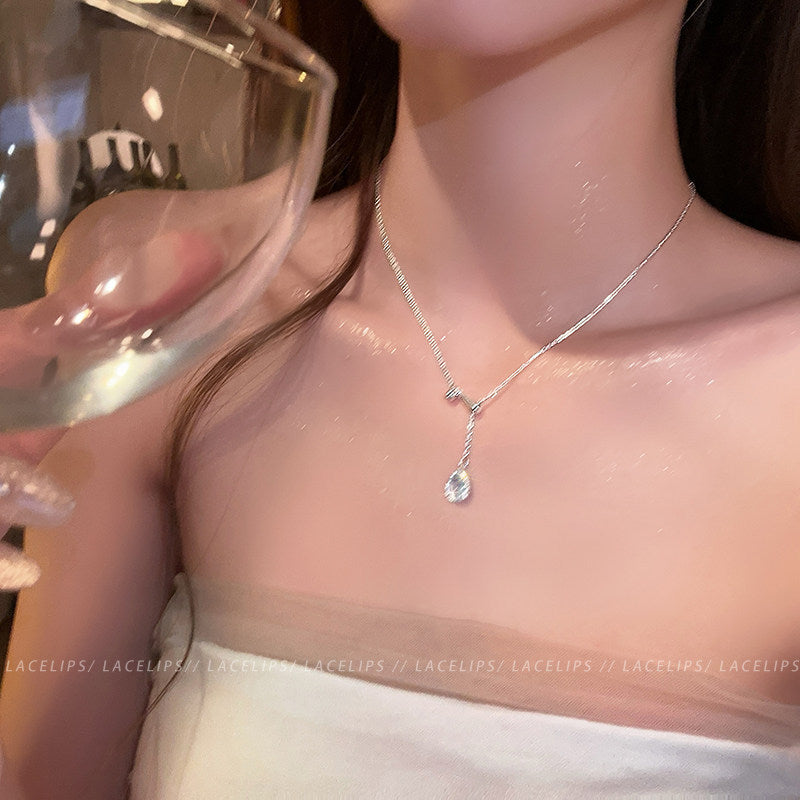 Women's Blue Water Drop Zircon High Sense Light Luxury Necklace