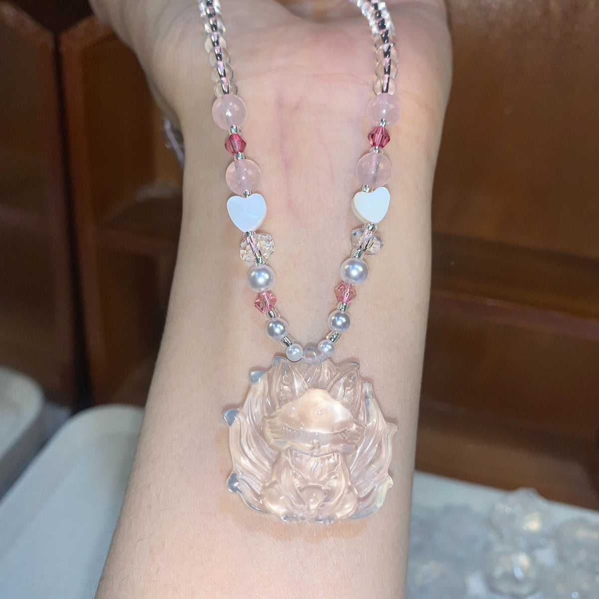 Women's Frosted Blossom Nine Tail Fox Chinese Handmade Exquisite Necklace