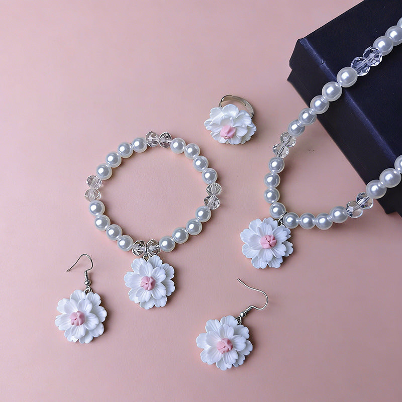 Elegant Children's Cute Refreshing Pearl Flower Jewelry Set
