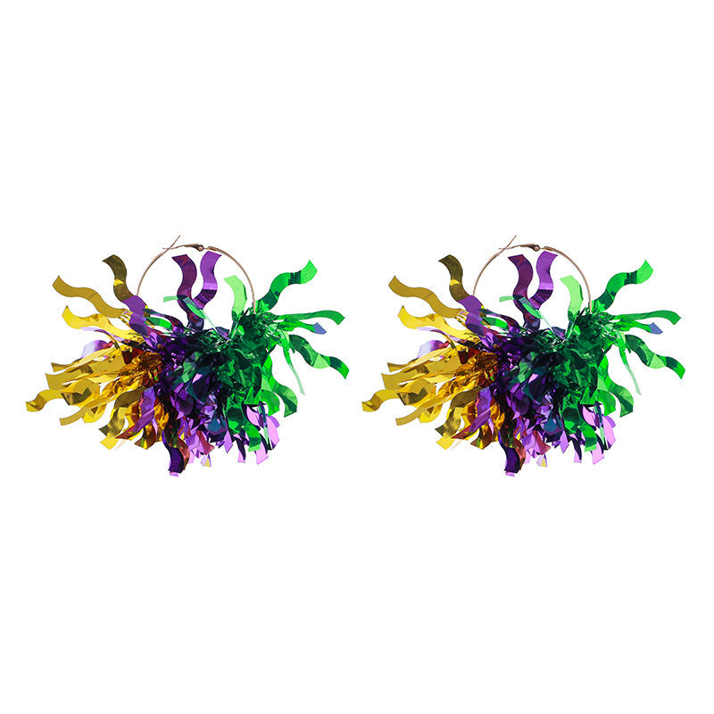 Purple Yellow Green Various Materials Ear Tassel Sequins Rhinestone Ball Earrings