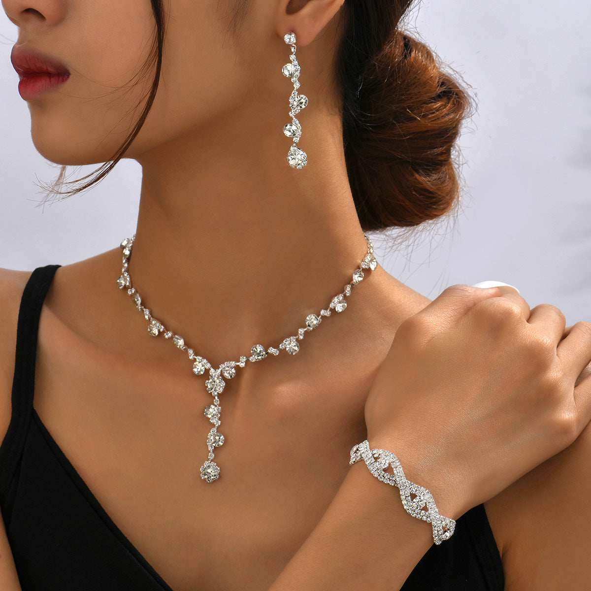Crystal Rhinestone Ear Three-piece Wedding Decoration Jewelry Set