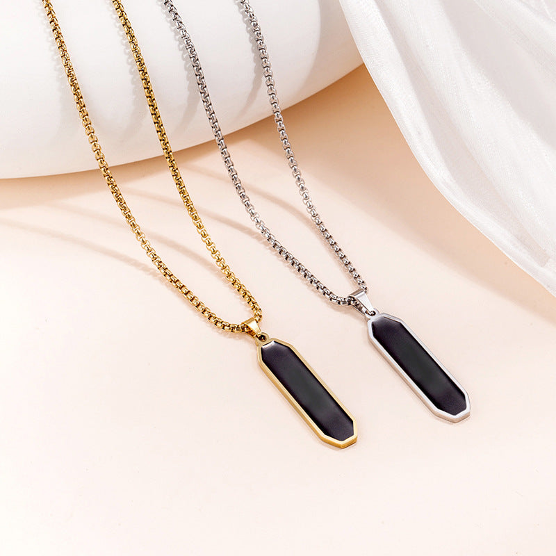Men's Geometric Black Oil Dripping Strip Long Sweater Chain Titanium Necklace