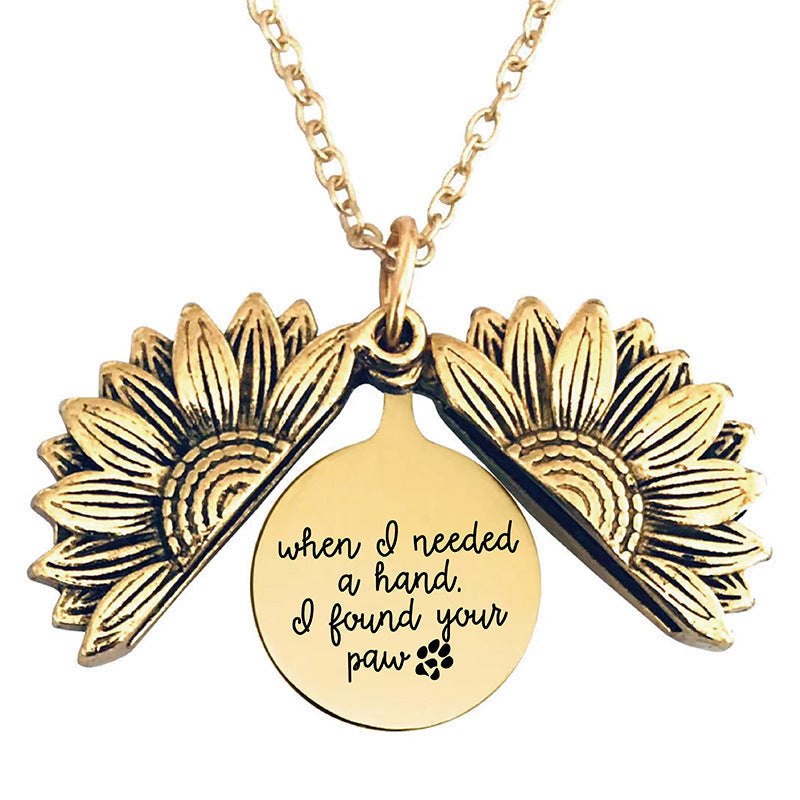 Vintage Sunflower Open Lettering Stainless Steel Necklaces