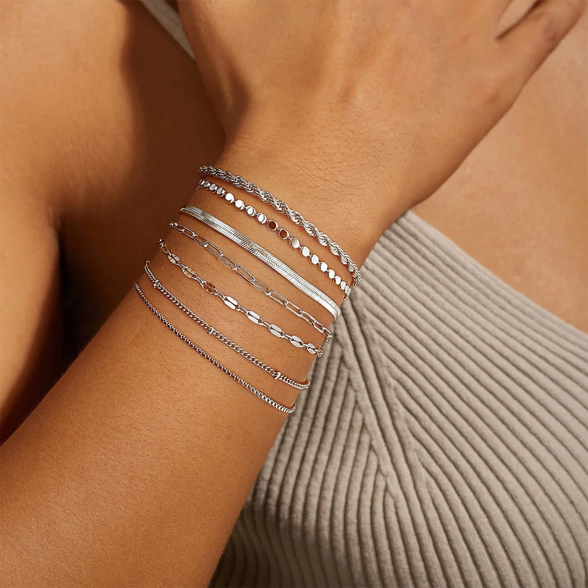 Women's Thin Chain Mix Match Snake Bones Box Bracelet